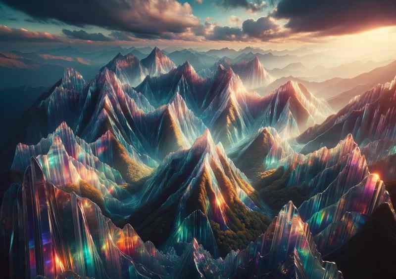 Glass Mountain Range Metal Poster | Reflecting Rainbow Hues