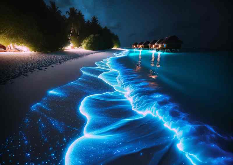 Glowing Beach Maldives Bioluminescent Waves Lapping on Shore | Canvas