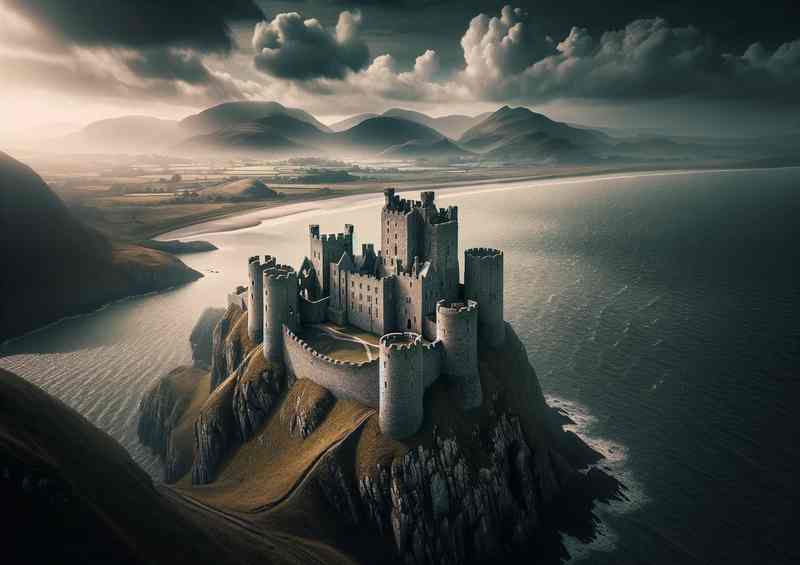Harlech Castle Seascape Dominance | Metal Poster