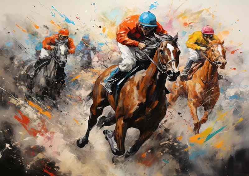 Abstract horse jockeys out to win painted style | Poster