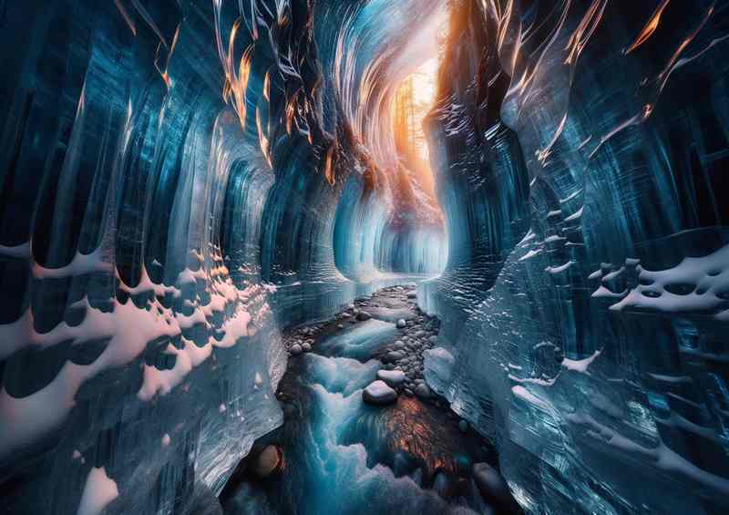 Ice Crystal Canyon Frozen Wonders with Transparent Ice Walls | Poster