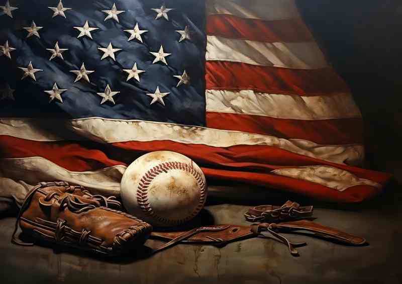 American flag with a baseball and a glove | Di-Bond