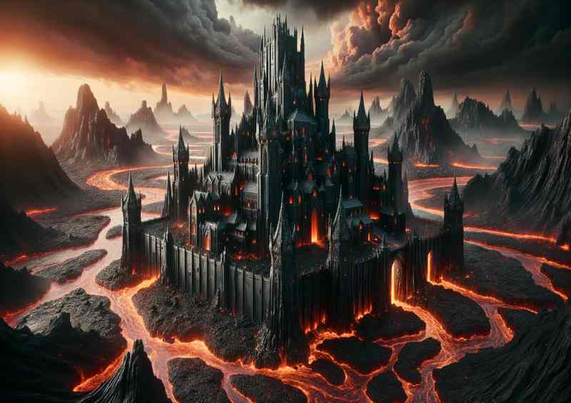 Obsidian Castle Volcanic Carved from Dark Glassy Rock