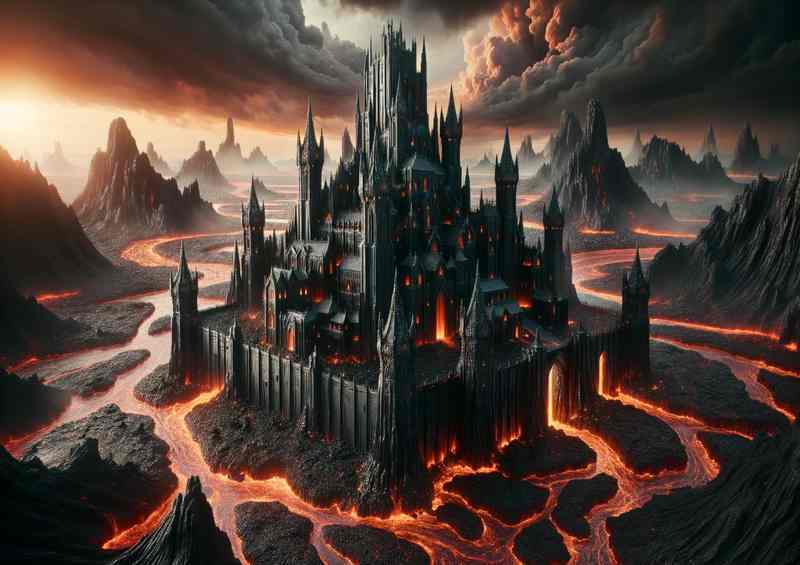Obsidian Castle Volcanic Realm Fortress Metal Poster