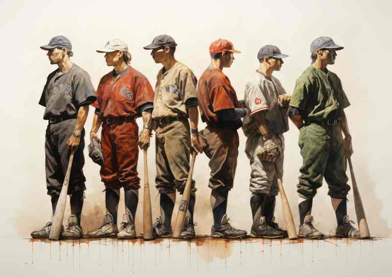 Baseball players lined up to pitch painted style | Poster