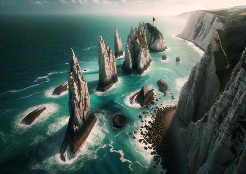 Isle of Wight Jagged Rocks on Turquoise Waters Canvas
