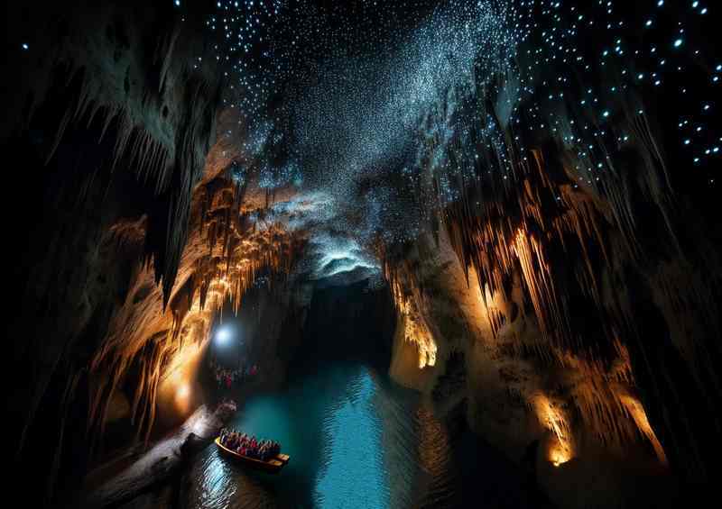 Waitomo Glowworm Caves Metal Poster | Starry Night Subterranean World