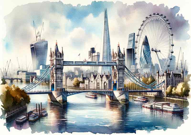 Watercolour London The River Thames flows gracefully | Canvas