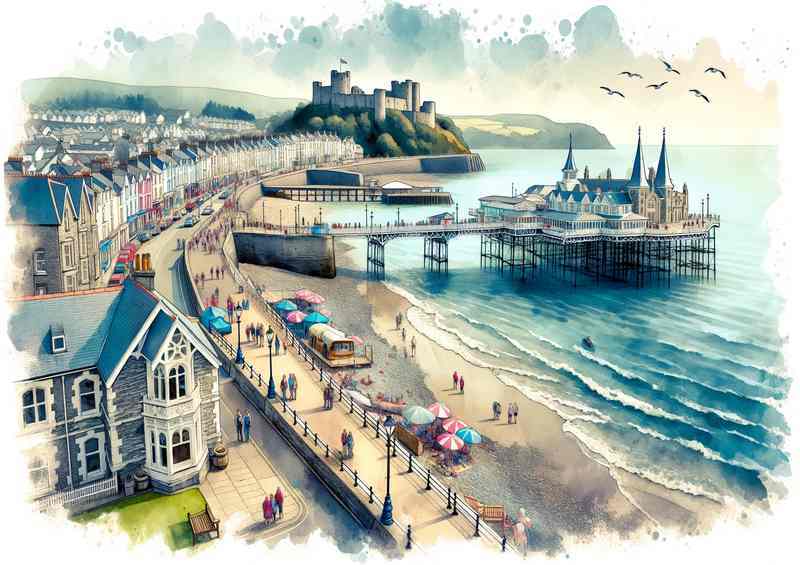 Watercolour Painting of Aberystwyths Coastal Heritage | Poster