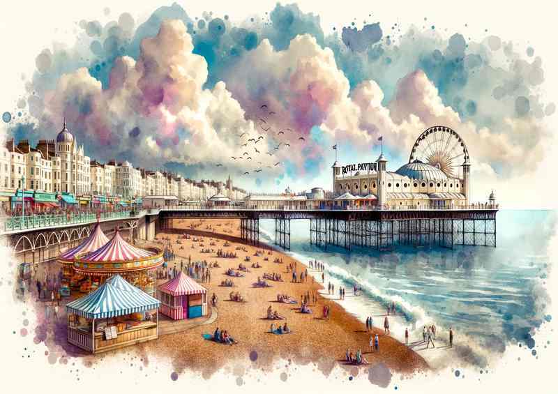 Brighton Pier Watercolour Beachfront Poster