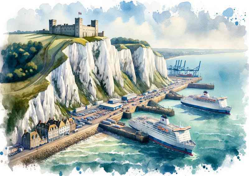Dover Cliffside Majesty | Watercolour Painting - 60-70 characters.
