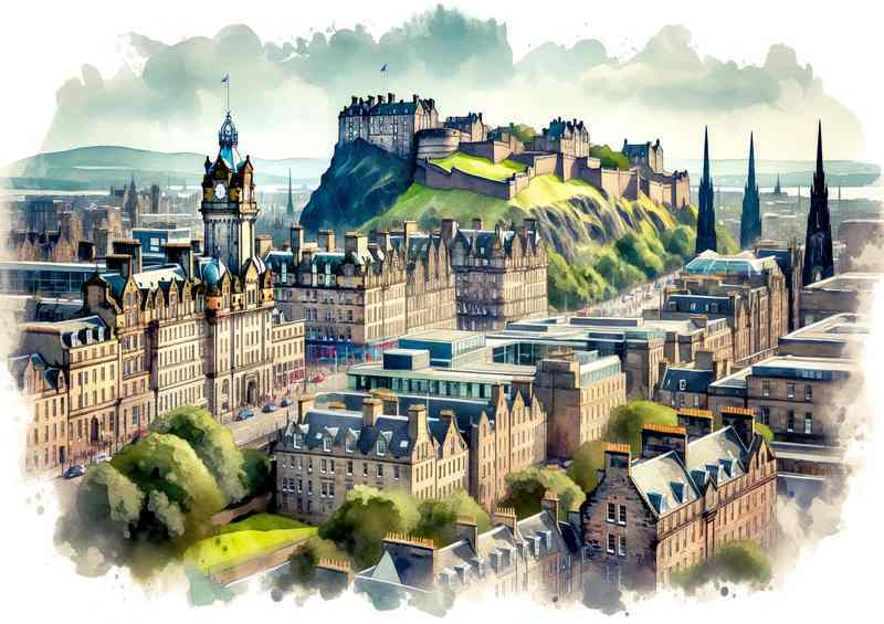 Edinburgh Watercolour Painting | Historic Charm & Castle | Canvas