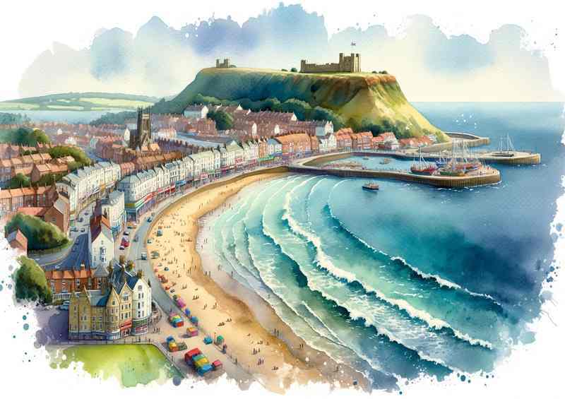 Watercolour Painting of Scarboroughs Seaside Splendor | Di-Bond