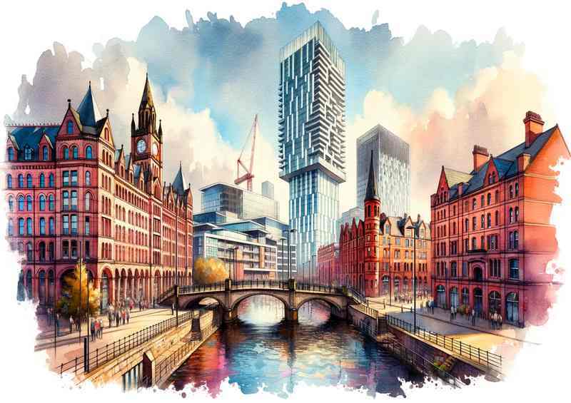 Mancs Watercolour - Modern & Historic Architecture | Poster
