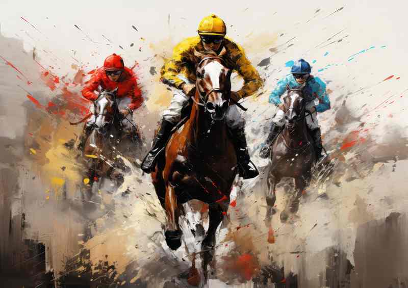 Horses runnung across the finish line | Poster