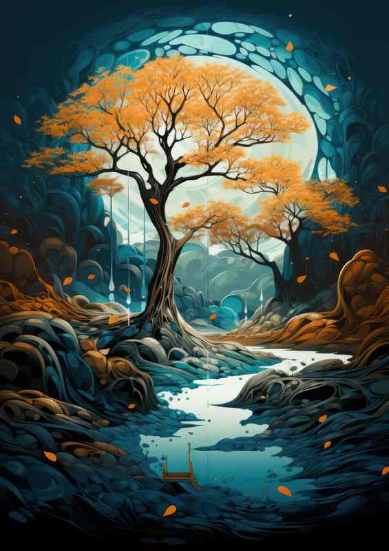 Tree by the river with lovely yellow leafs | Canvas