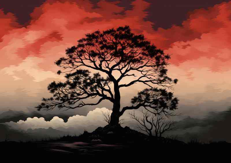 A Silhouette tree blowing the the winds | Canvas