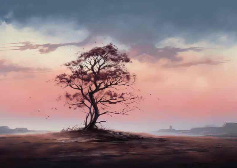 A Solirtary tree in the evening sky painted style | Poster