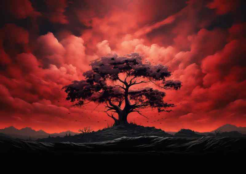 Red sky at night with Tree silouhet | Di-Bond