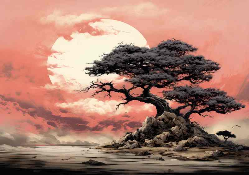 Tree on a small mound of soil with winds kicking up dust | Canvas