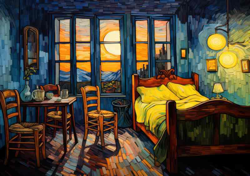 A Painting that shows a bed and chairs in | Di-Bond