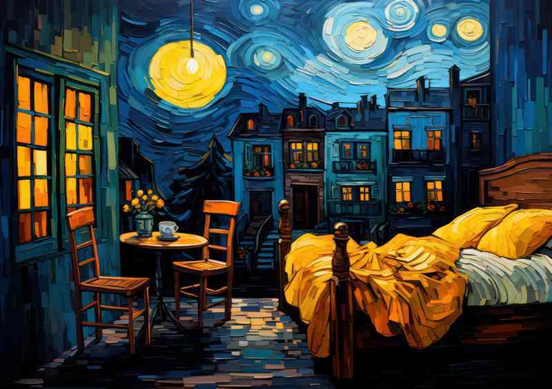 Painting style starry night and a bedroom | Poster