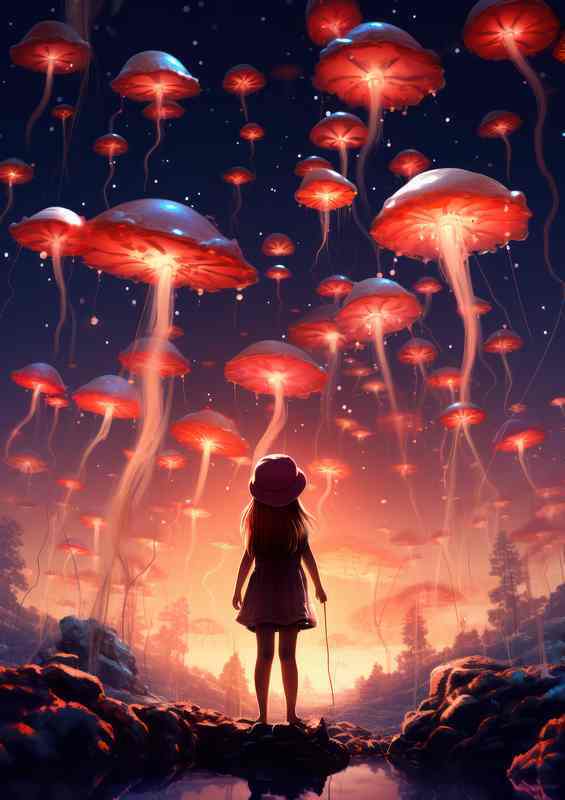 Girl Watching The jellyfish Fly | Poster