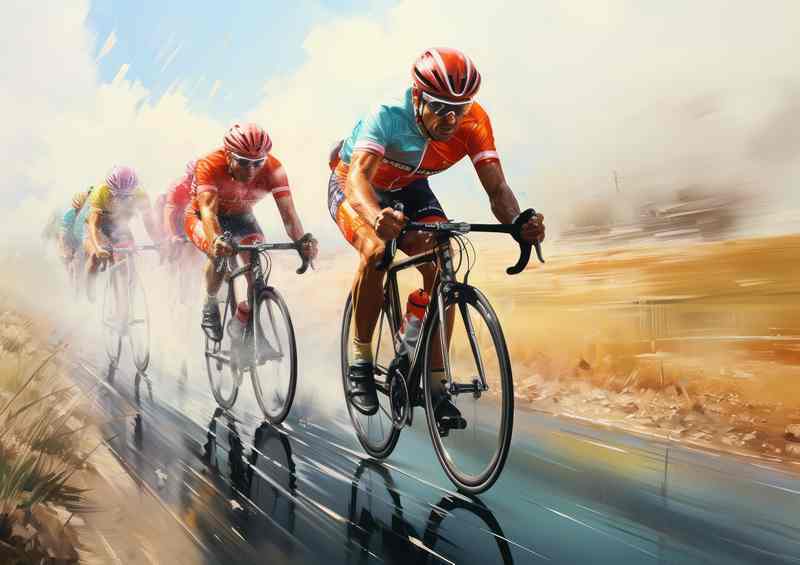 The cyclists racing in a blurred field | Poster
