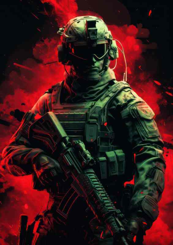 Soilder on foot patrol with his wepon of choice | Di-Bond