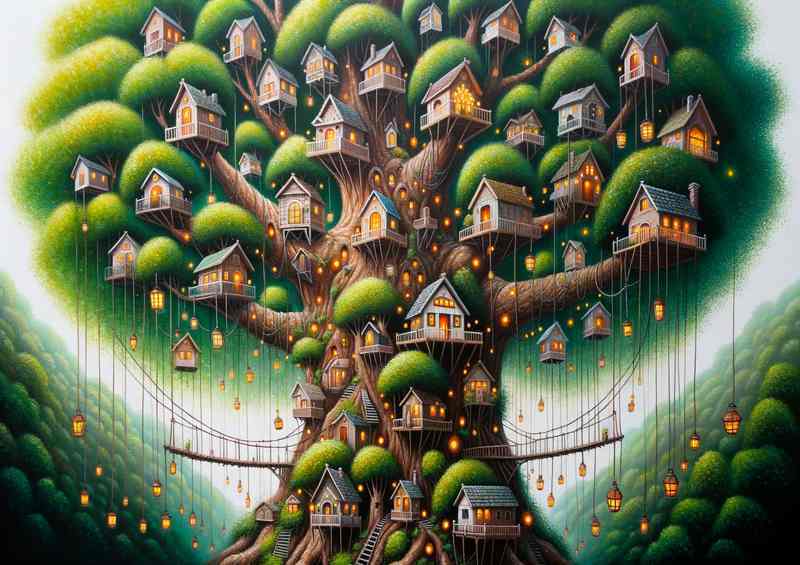 Abodes a tall leafy tree filled with miniature houses | Di-Bond
