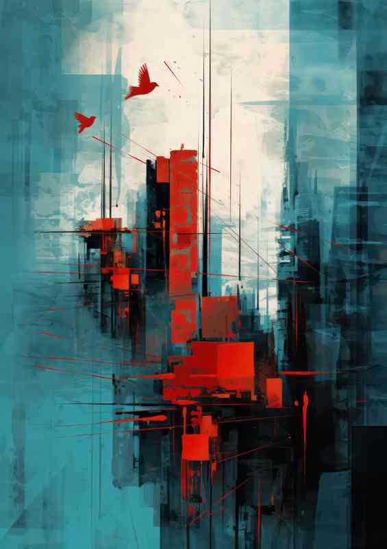 Abstract of a city style with birds flying | Poster