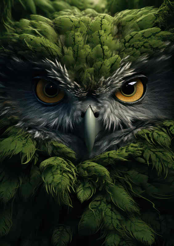 Owl surrounded by green moss in disquise | Poster