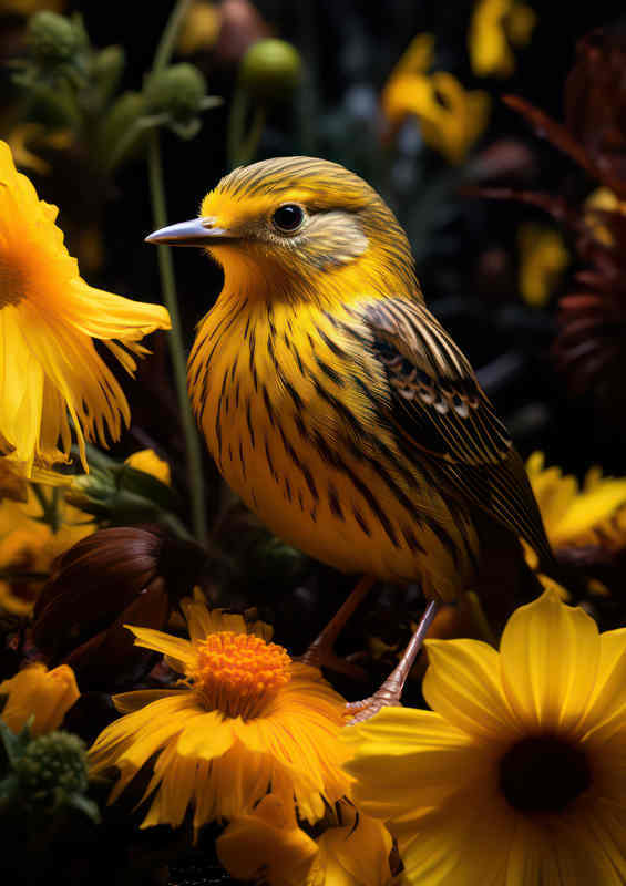 Small Yellow Bird sitting amonst the daisys | Di-Bond