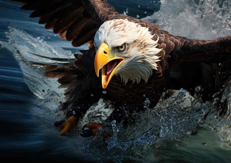 Eagle grabbing its fish from the ocean sea | Poster