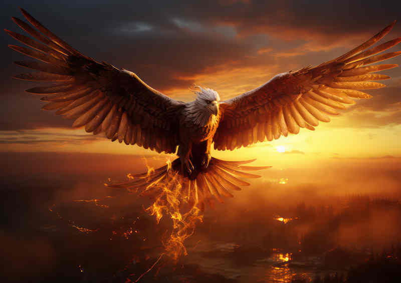 Flying Pheonix through the red skys | Metal Poster