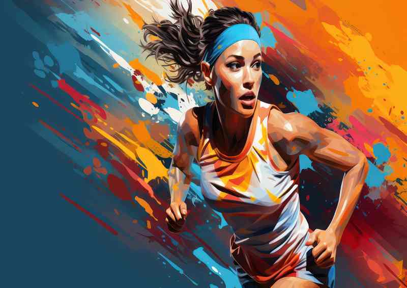 Woman running in colorful designs | Di-Bond