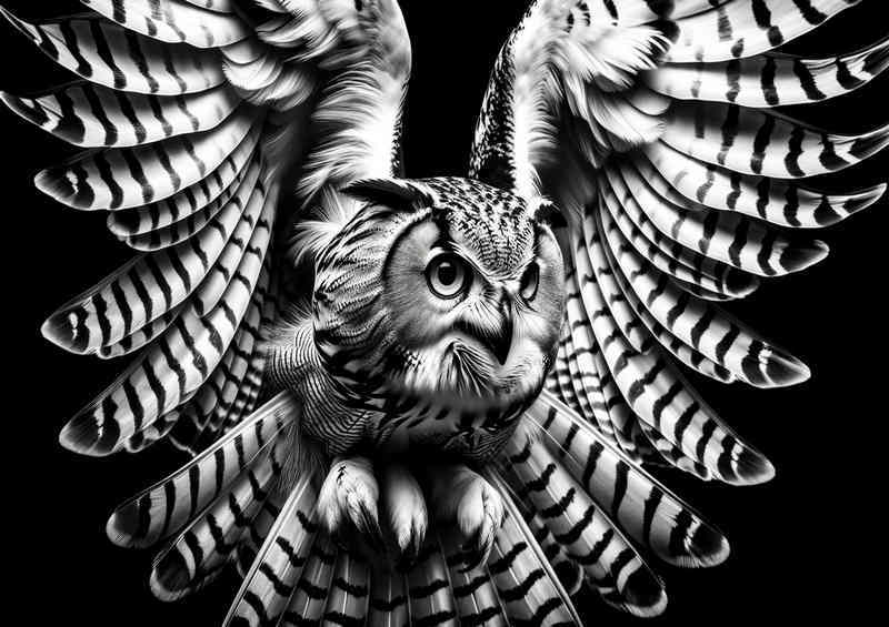 Monochrome Majesty of an owl in mid flight | Metal Poster