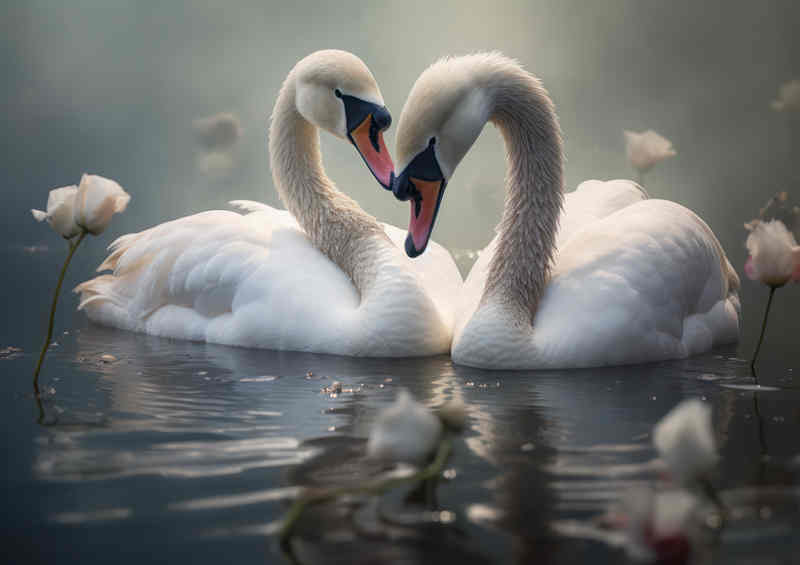 Romantic swans floating in the river | Canvas