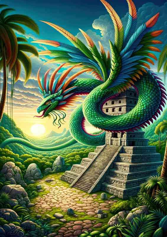Aztec god Quetzalcoatl feathered and serpent | Poster