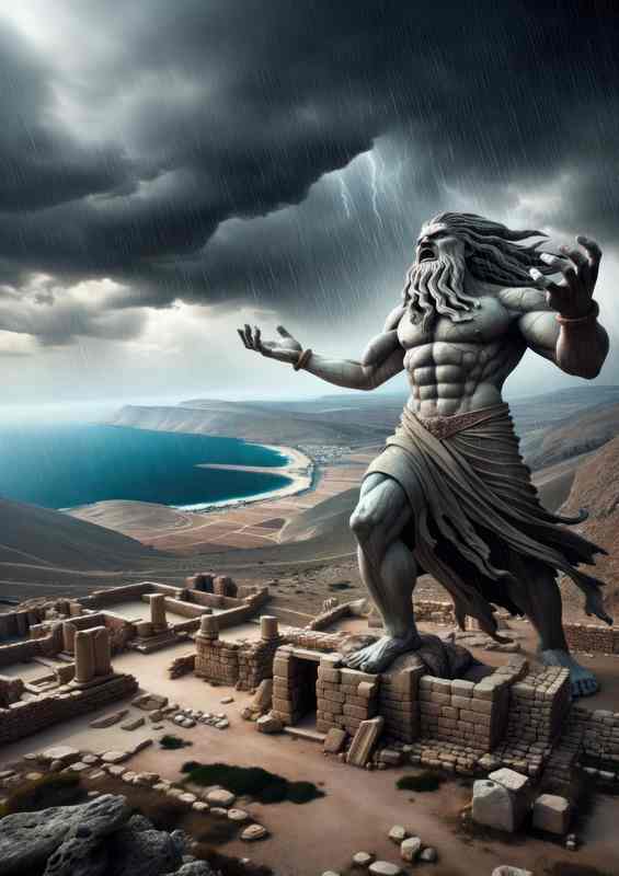 Canaanite deity Baal stormy and powerful raising his hands | Di-Bond