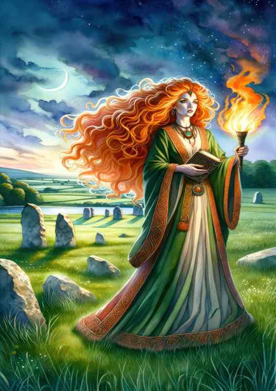 Celtic goddess Brigid fiery haired and regal | Di-Bond