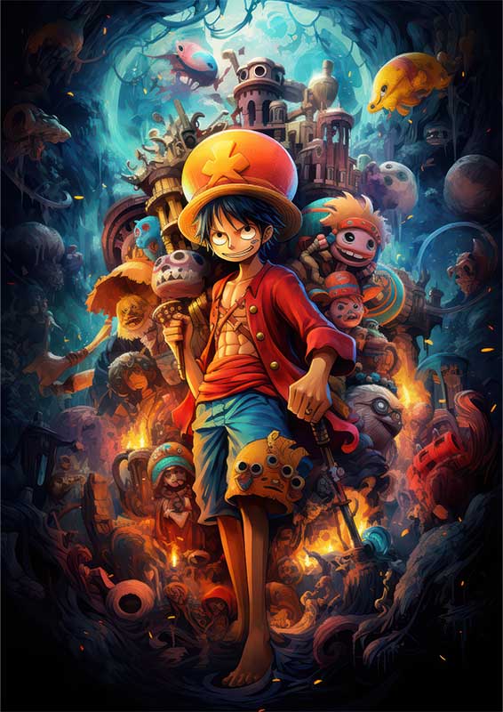 Monkey D Luffy one piece with characters | Metal Poster