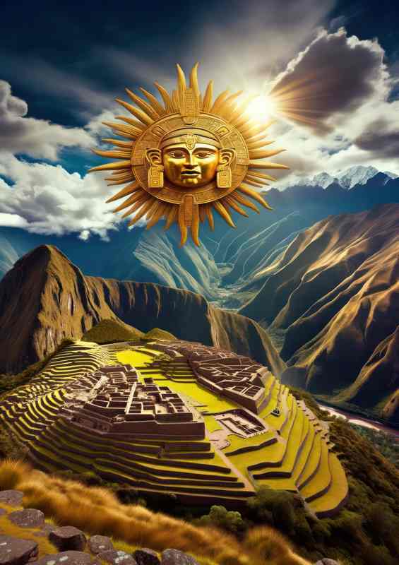 Incan god Inti radiant and golden depicted as a sun | Poster