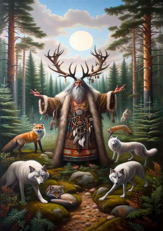 Komi Deity Menede Hunt Spirit w/ Antlers | Canvas