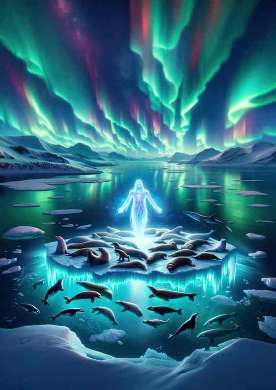 Native Alaskan spirit Agloolik guardian of sea animals | Metal Poster