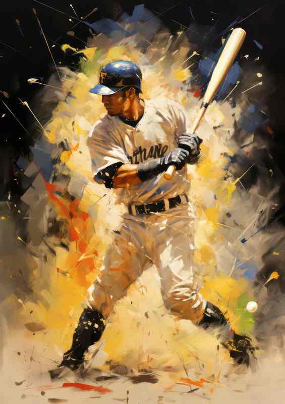 Baseball player hitting home run | Metal Poster