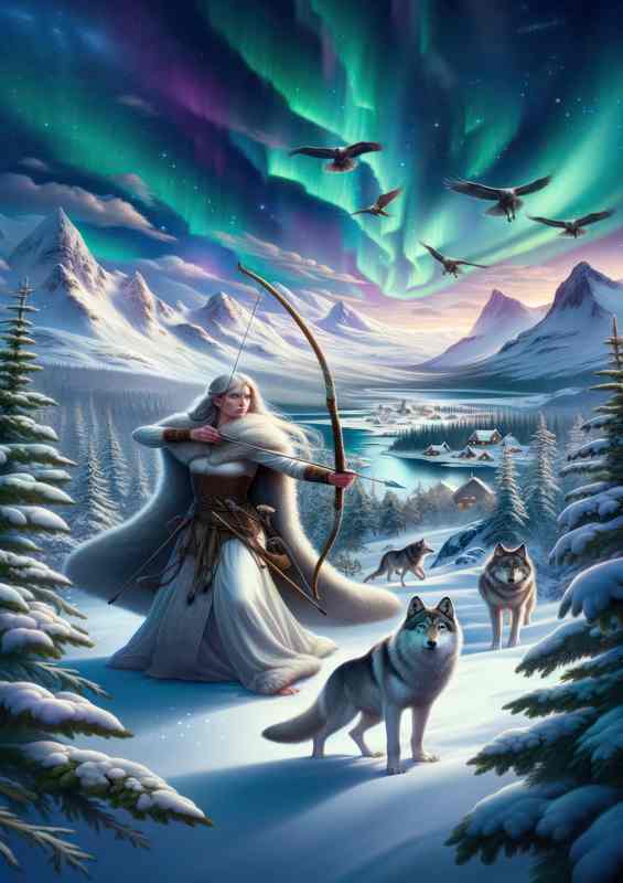 Norse goddess Skadi winter huntress with a bow drawn | Canvas