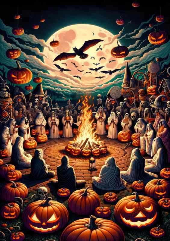 Pagan ceremony of Samhain with practitioners gathered | Canvas