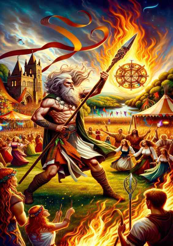 Pagan god Lugh skilled in many arts wielding a long spear | Poster
