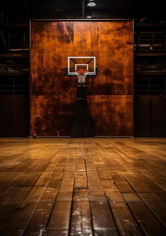 Basketball is standing on an empty basketball court | Poster
